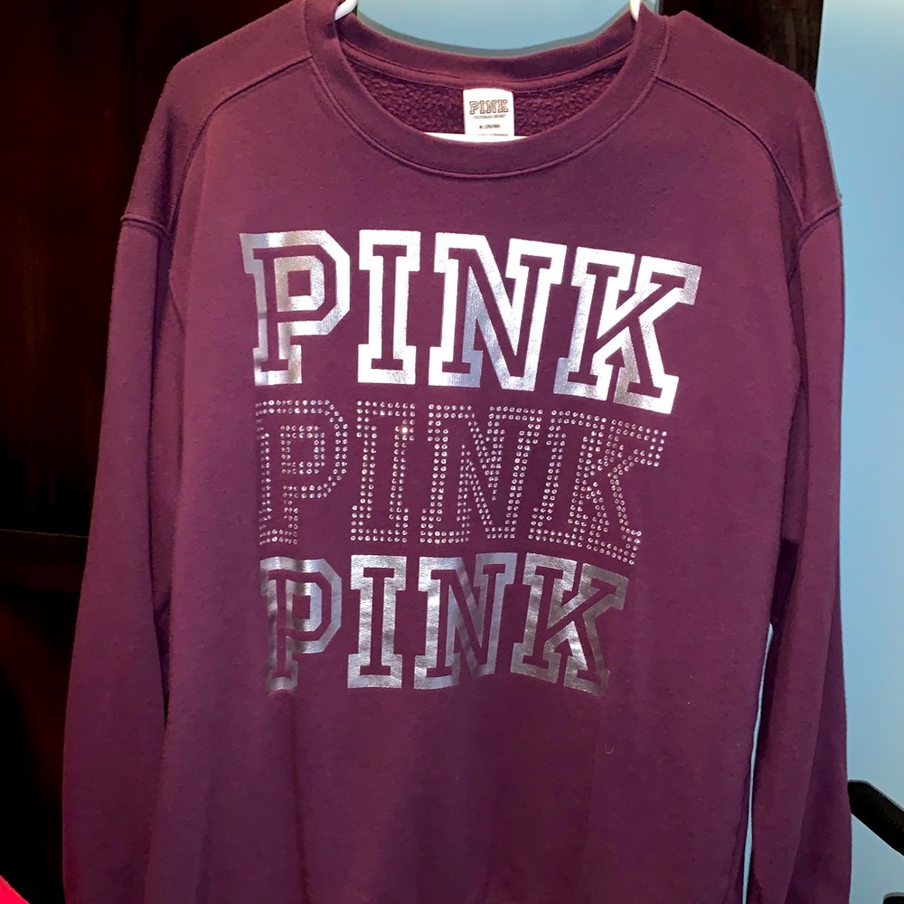 PINK maroon long sleeve pullover sweatshirt